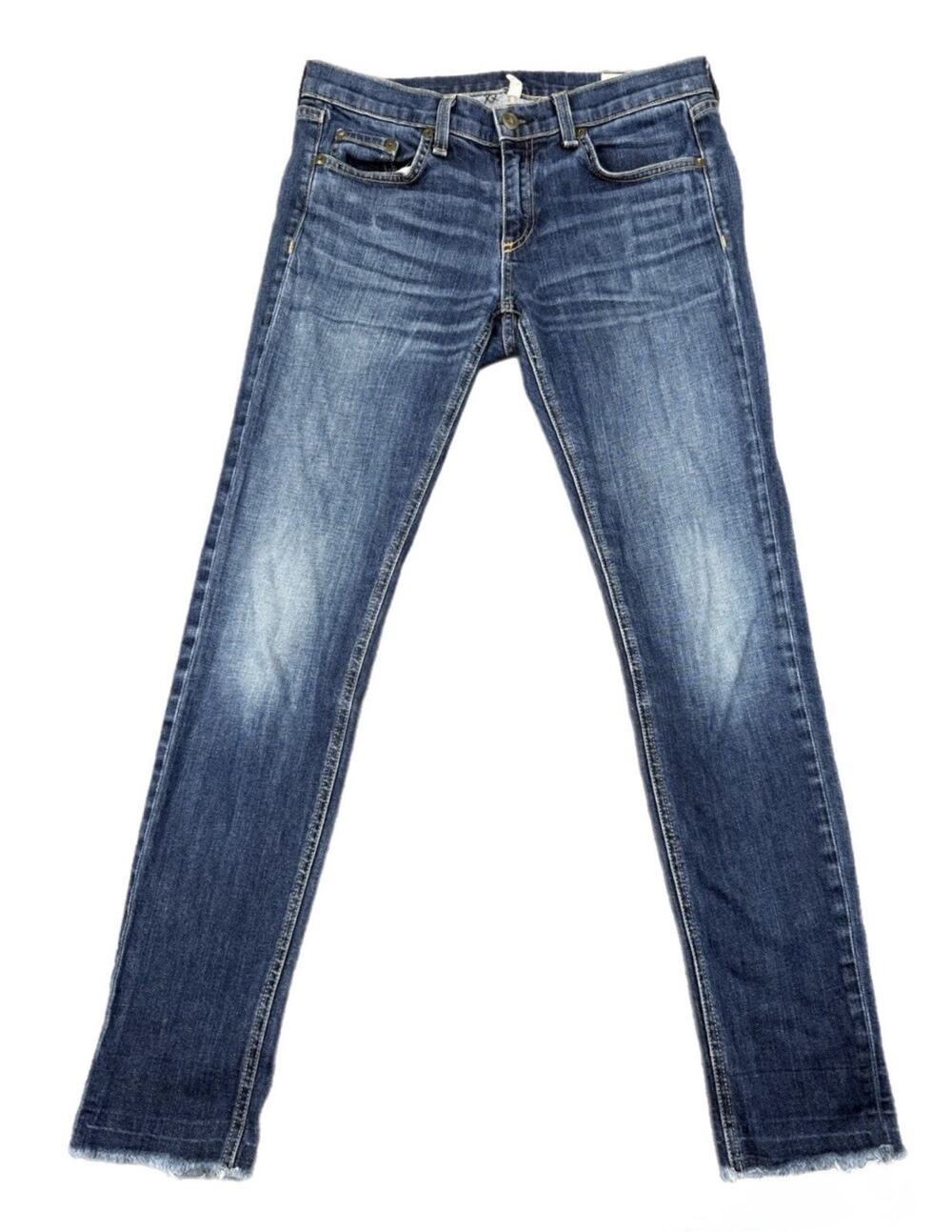 Rag & Bone JEAN Women’s 27 Skinny Jeans Dark Wash Low Rise Raw Hem Made USA